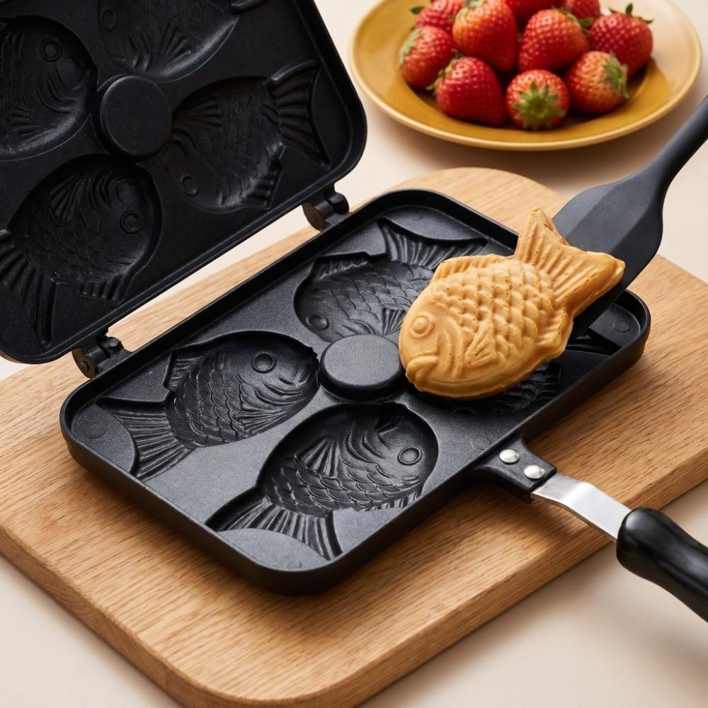 4 Fächer Fischform Taiyaki Bratpfanne Doppelseitige Taiyaki Bratpfanne Touristisches Picknick