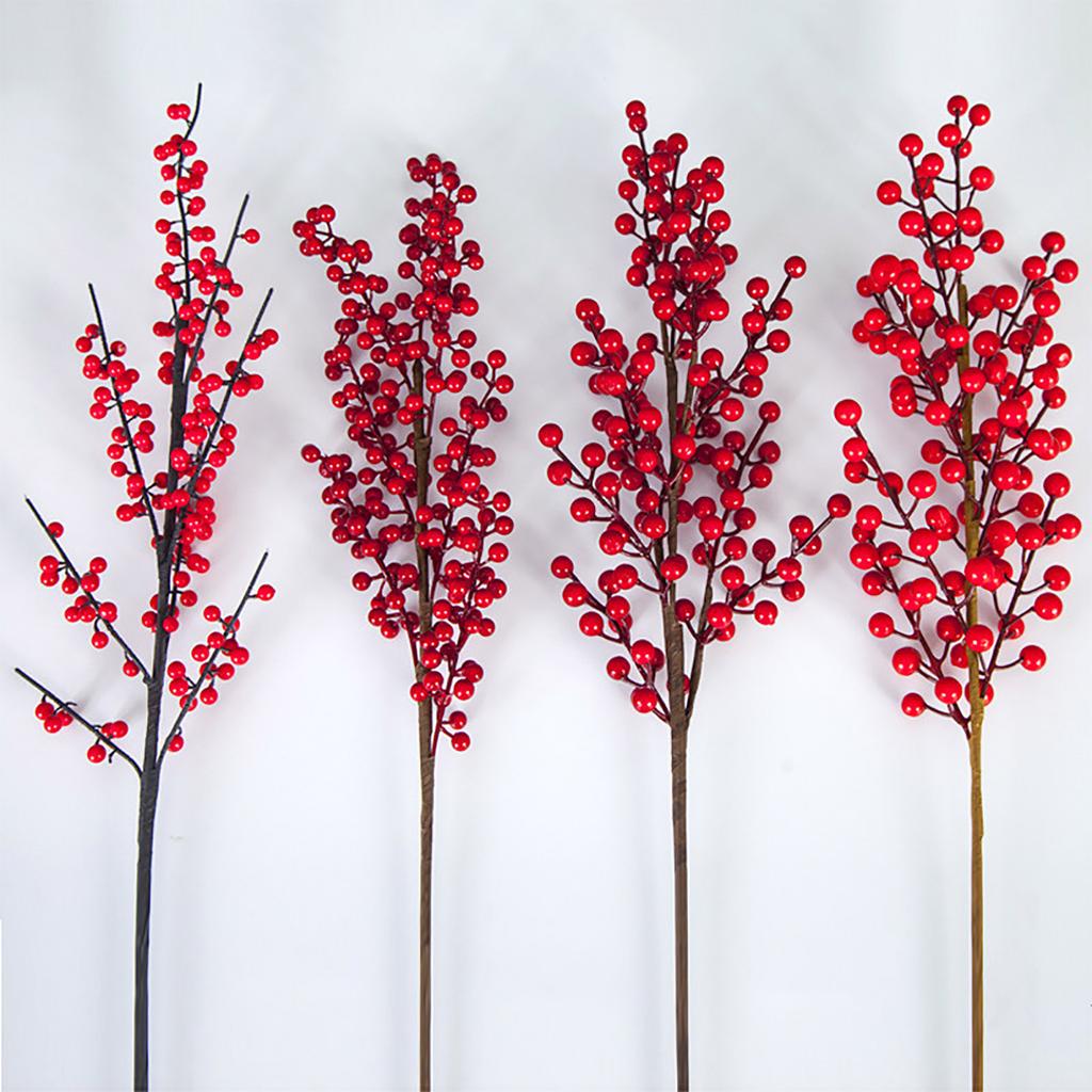 Artificial Red Berry Stem Branch Bright Red 48cm Faux Holly Berry Pick for Xmas Holiday Home Decor Vase Arrangement