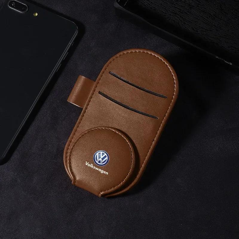 

Hot 2025 New Leather Car Styling Car Glasses Clip Sun Visor Multi-function Sunglasses Clip For Volkswagen GOLF Tiguan VW TOURAN коричневий