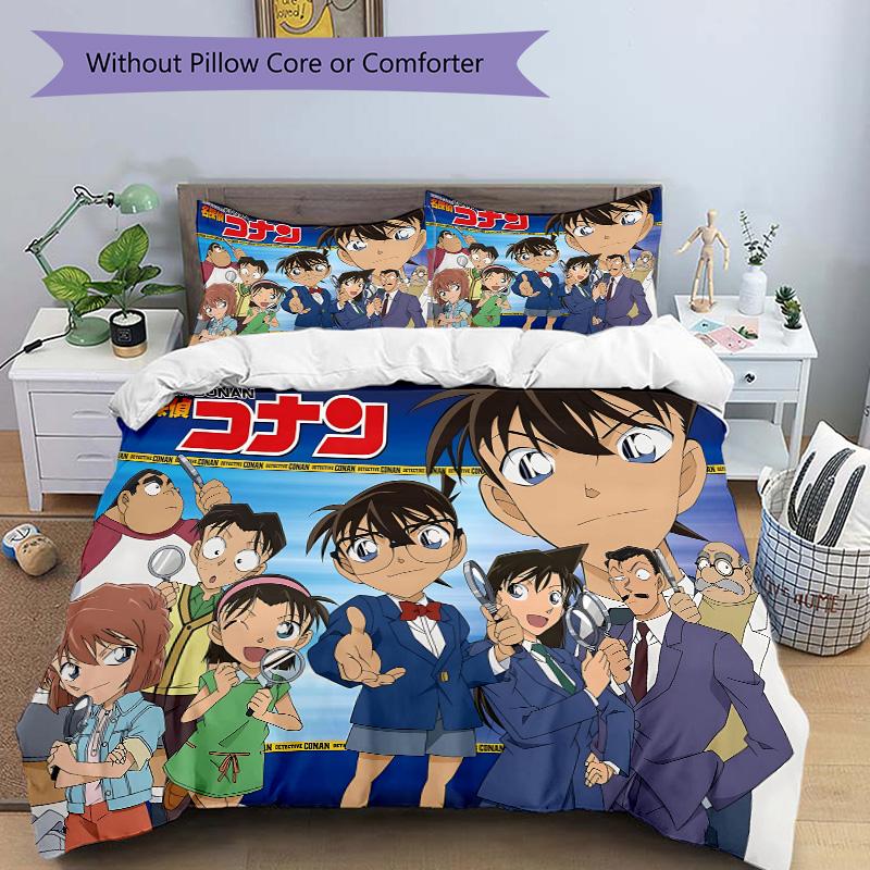 Detective Conan Mystery Print 3Pcs Bedding Setduvet Cover With 2 Bedropillowcase Home Birthday Gift