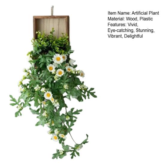 Yousheng Artificial Hanging Plants with Wooden Frame Wall Hanging Faux Leaves Plants with Flowers Fake Greenery Vine for Living Room Bedroom Indoor
