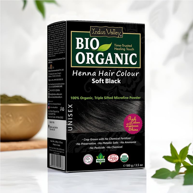 INDUS VALLEY 100% Henné Biologico per Capelli (Nero Morbido)-Confezione da 100 g da 1 pezzo