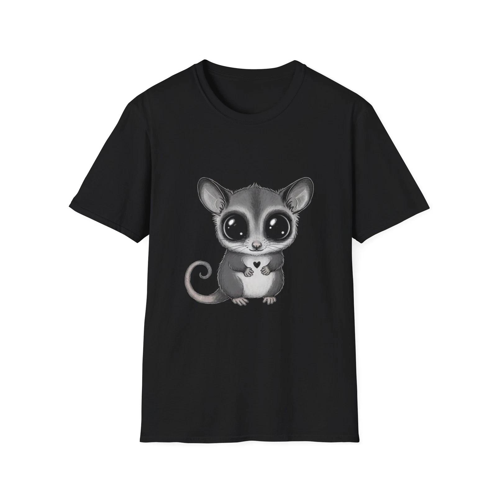 

Cute Hamster Big Eyes Black Heart Graphic Black Tee Kawaii T-Shirt 2XL