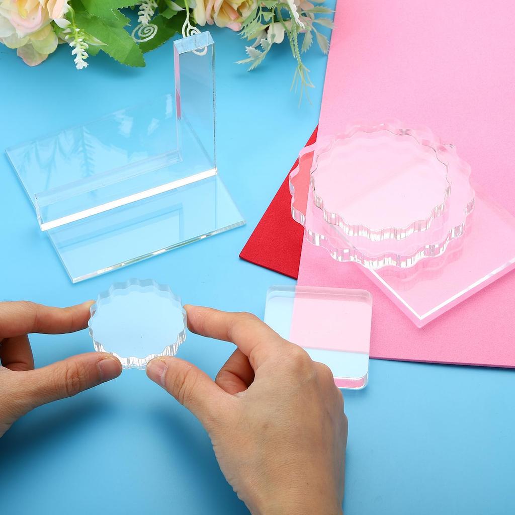 PATIKIL Acrylic Stamp Blocks with Grid Set of 2 Clear Stamp Perfect Rectangle Decorative Mounting Blocks for DIY Card Making Lines, Blocks,