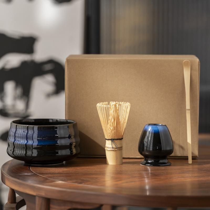 4Pcs/Set Japanese Matcha Tea Set Bamboo Matcha Whisk Scoop and Holder Matcha Bowl Tea Maker Tool Set Ceremony Accessories New