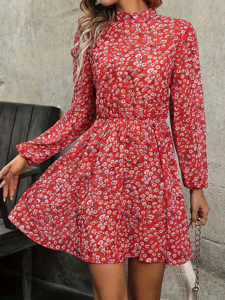 European and American crew neck pullover print long-sleeved dress