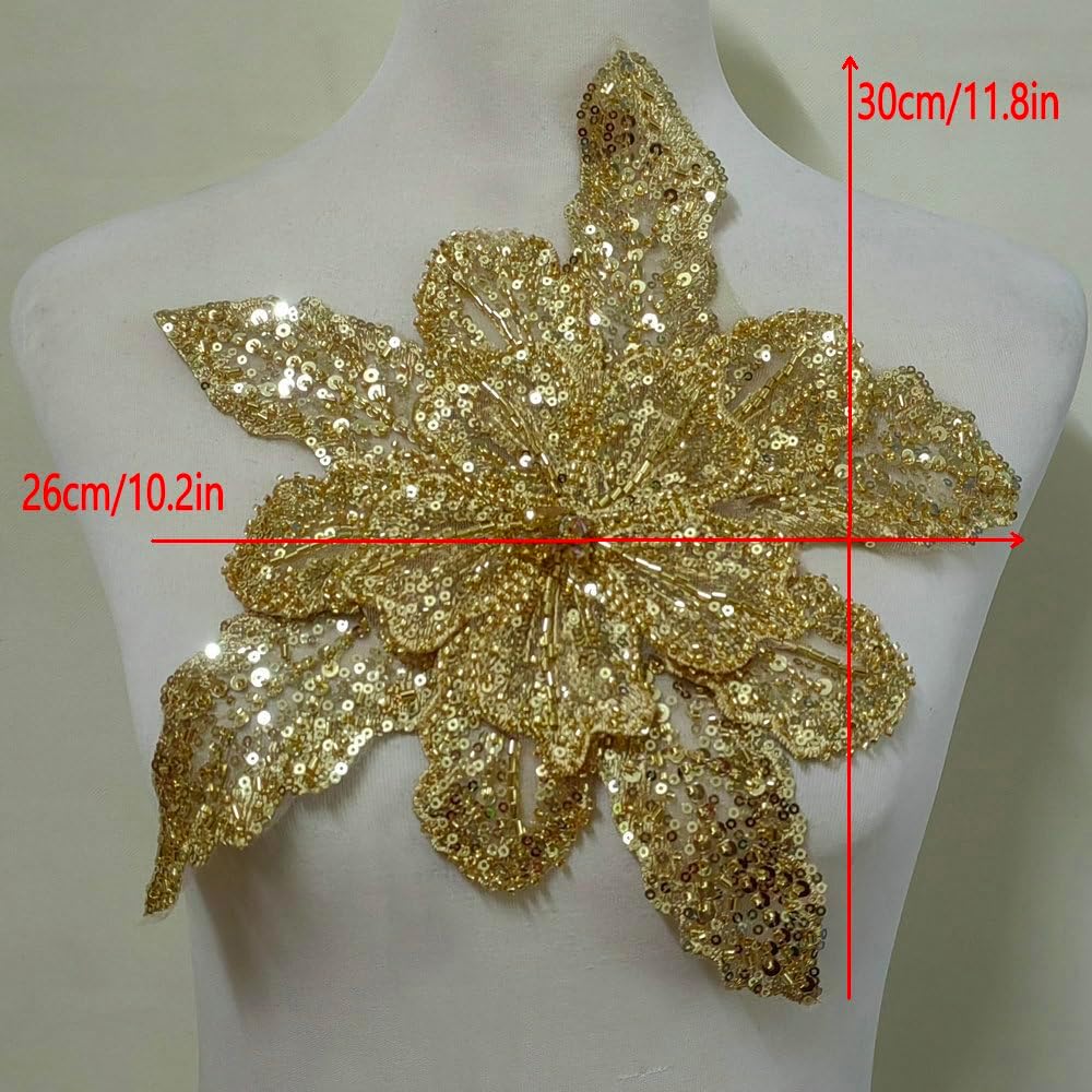 1Pcs Multi Layered Organza Three-Dimensional Flower Crystal Studded Pearl Patches Applique Dress Decoration Accessories