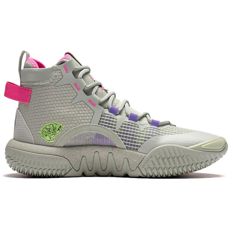 New LiNing Badfive 2 Cushioning Anti Slip And Wear Resistant High Top Performance Basketball Shoes Gray Red Green ABFR001-15