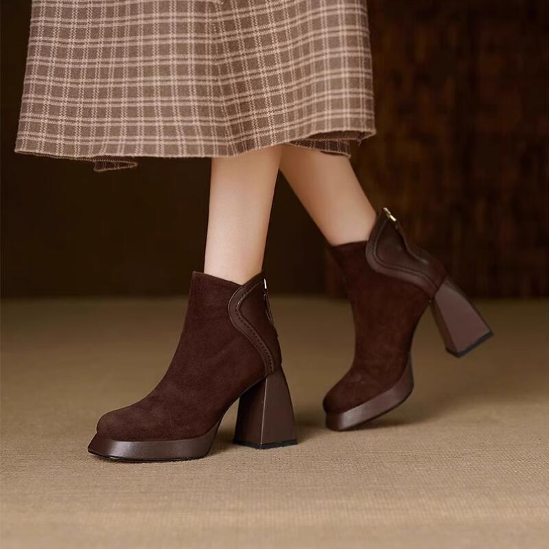 Fashion Single Boot Women's Retro Style Thick Sole 2025winter New Fashionable and Comfortable Women's Boots High Heels Thick Heel Squar
