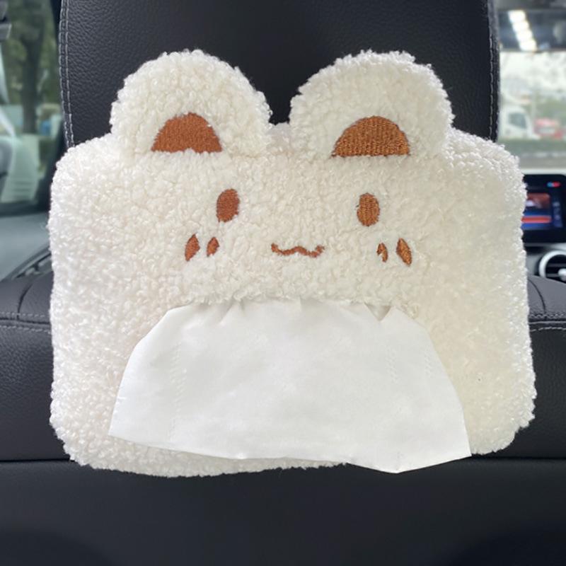 Cute Cartoon Tissue Box Holder Creative Plush Tissue Boxes Bracket Auto Armrest Box Car Seat Back Car Decor Car Tissue Holder