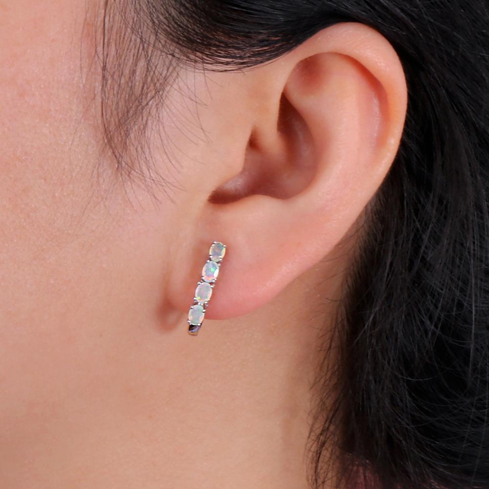 עגיל צמוד כסף סטרלינג 925 אבן חן טבעית אופל 8 יחידות חתך אופל ov 3*4 מ"מ תכשיטים עדינים לאישה מתנה