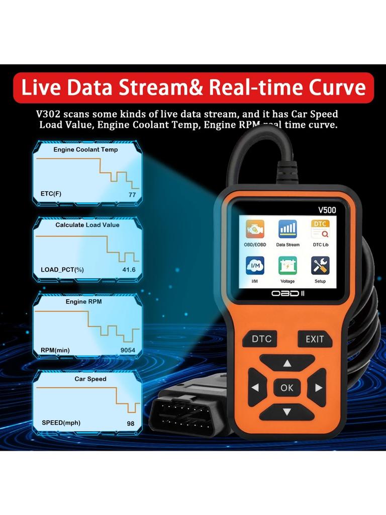 Car OBD2 Scanner Diagnostic Tool Code Reader, Car Voltage Tester Engine Fault Code Scanner, Charging Tester Diagnostic Tool V500