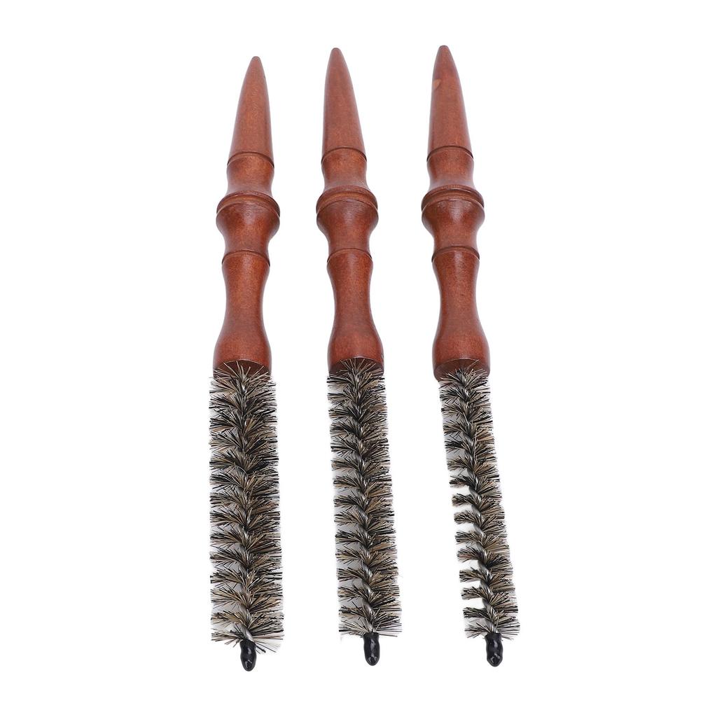 3 Pcs Round Comb for Thin Hair Wooden Handle Hair Styling Spiral Comb Portable Mini Roller Quiff Brush