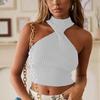 European Design Summer Knot Knit Halter Crop Top - Sexy Short Women's Top