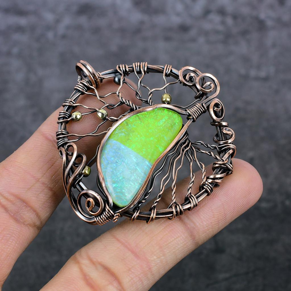 Triplet Opal Handmade Copper Wire Wrap Jewelry Pendant 2.17" E5p20