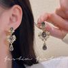 French Retro Court Style Pearl Earrings with Diamonds Long Stud Earrings Celebrity Ear Jewelry
