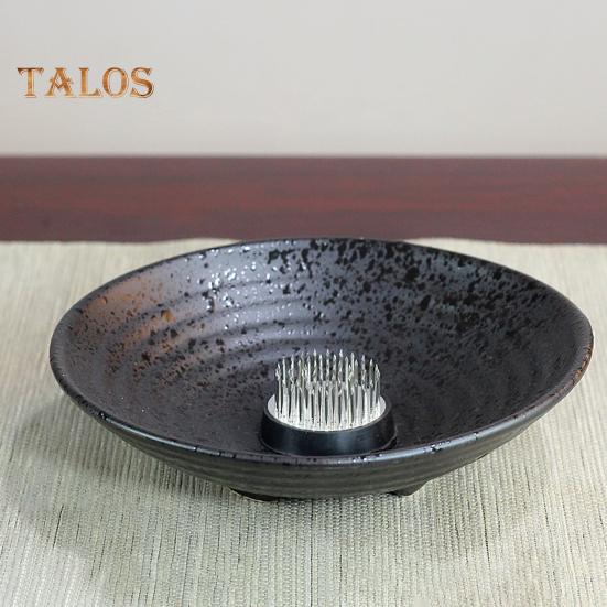 Flower Frog Japanese Ikebana Set Desktop Ceramic Bowl Vase with Kenzan Needle Flower Arrangement Holder for Living Room Bedroom Office