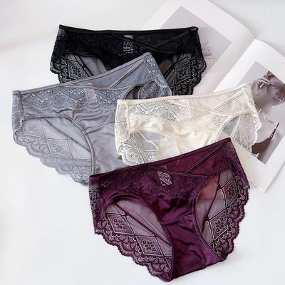 Dámské krajkové kalhotky Střední pas Trojúhelníkové kalhotky Elastický pas Sexy Pohodlné Sexy Bikini Prádlo Smělé Prádlo Kalhotky Hipster Kalhotky s krajkovým lemem