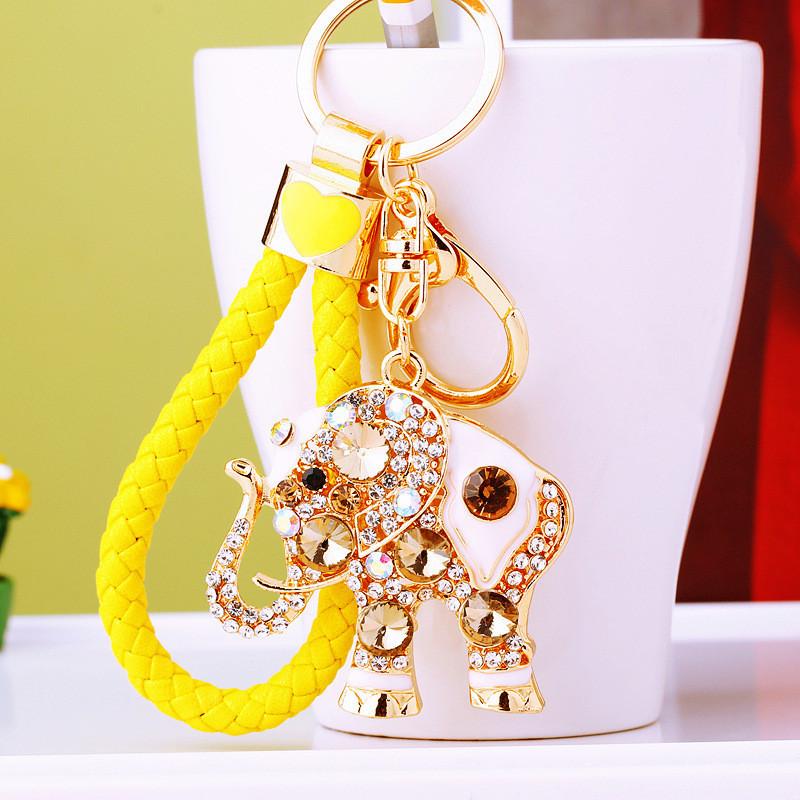 Cute Crystal Inlaid Elephant Car Keychain Metal Key Ring Bag Pendant Creative Cross-border Gift