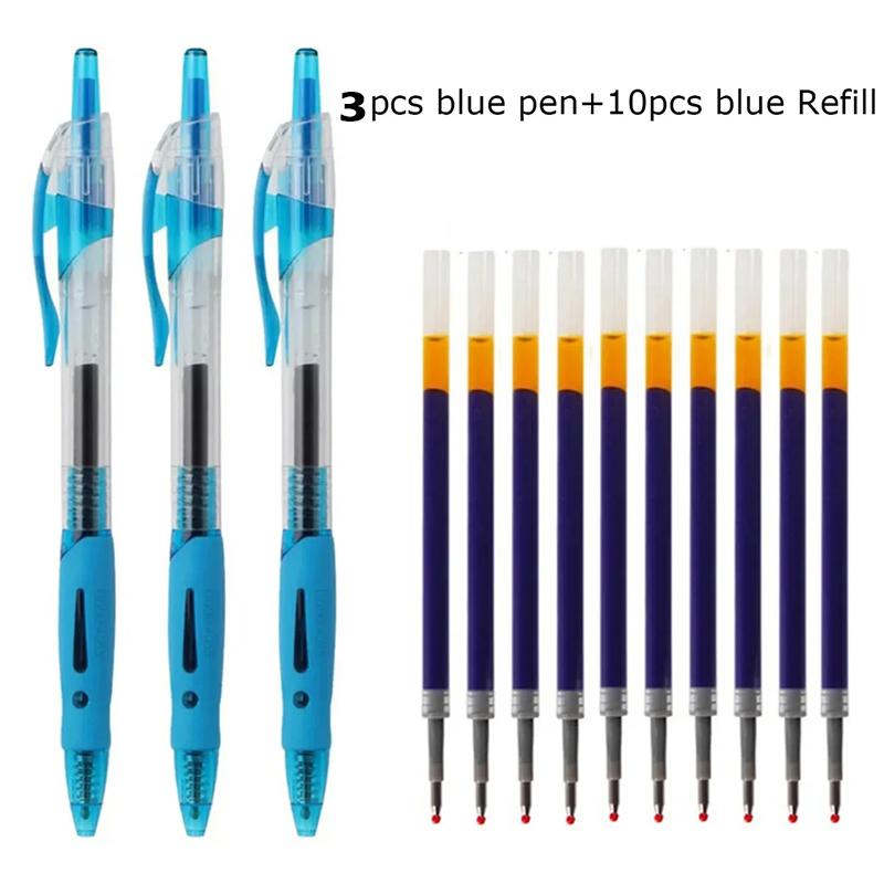 Retractable Gel Pens Set Large Capacity 0.5mm Gel Pens Black/Red/Blue Replaceable Refill School Stationery Supplies
