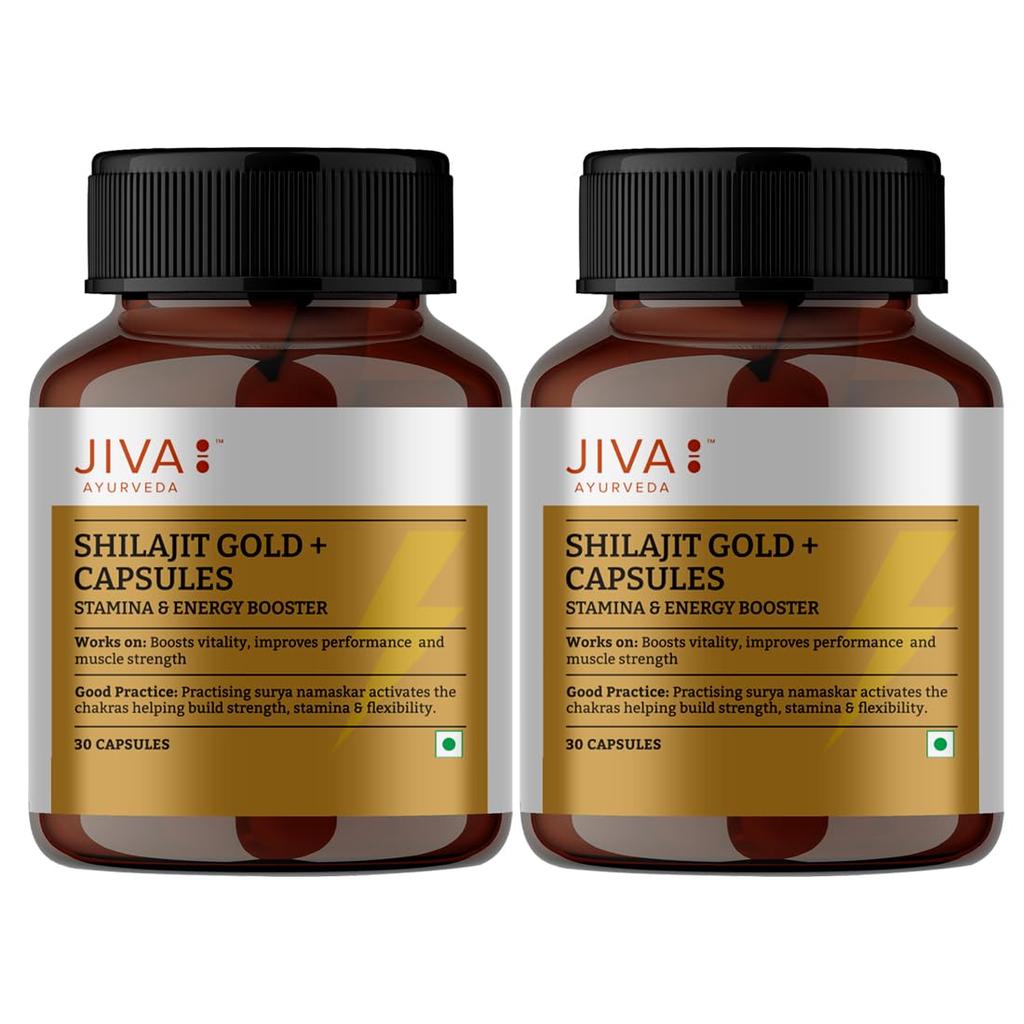 Jiva Ayurveda Gold Shilajit 30 Capsules x Pack of 2 Energy Booster Stamina Enhancer Natural Vitality Supplement