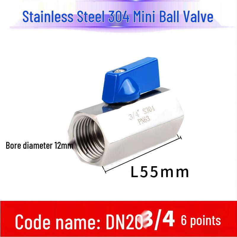 304 Stainless Steel Sanitary Mini Ball Valve, Internal/External Thread, High Pressure, 1/8"-3/4" Sizes, Open Pagoda Design