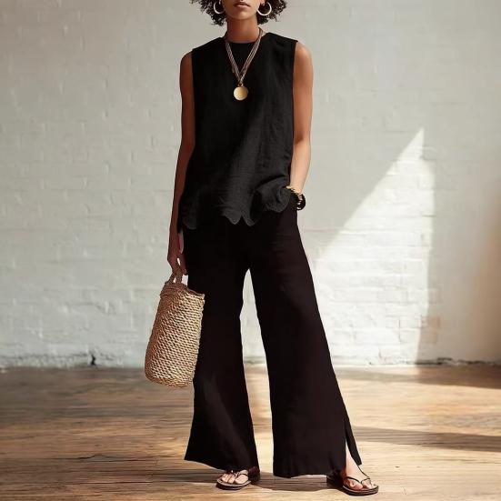 Ärmellose Damen-Tops Atmungsaktives Sommer-Top Lässiges Lockeres Top mit Wellensaum Bequemes Rundhals-Shirt für den täglichen Gebrauch Reisen