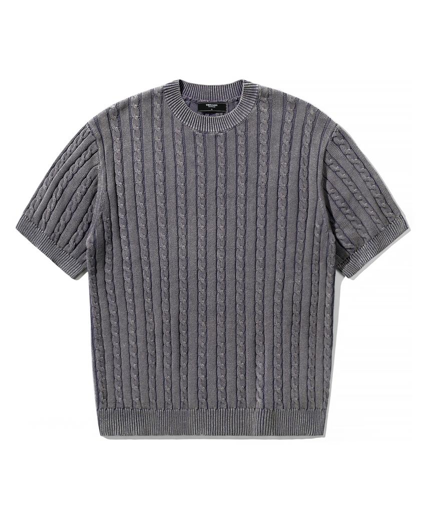 TRILLION Vintage Washed Cable Half Sleeve Knit [Lavender Grey]