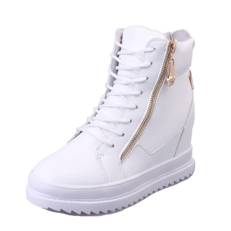Women's Casual Sports Shoes High-top Side Zipper Comfortable Walking Shoes Female Inner Height-increasing Shoes