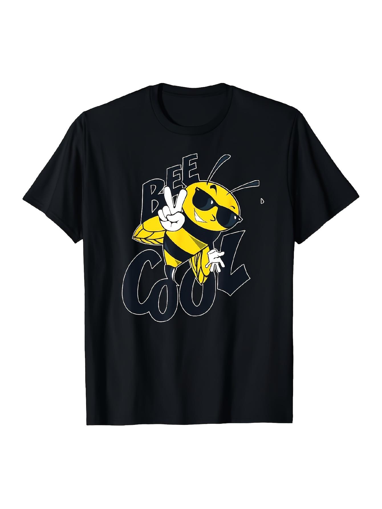 Men S & S Bee Cool Bumblebee Graphic T Shirt Retro Inspired Black Crew Neck Tee with Honeycomb & Bee Print Soft Breathable Fabric Slight Stretch S to S разноцветный