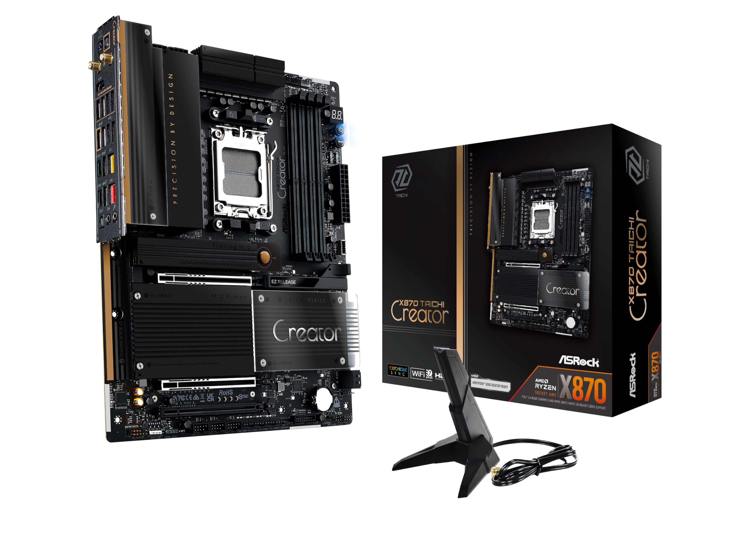 

Asrock X870 Taichi Creator Материнська плата ATX з чипсетом X870 для процесорів серії AMD Ryzen, Японський роздрібний продаж материнської плати, 9000/8000/7000 (Розетка AM5), [Офіційний