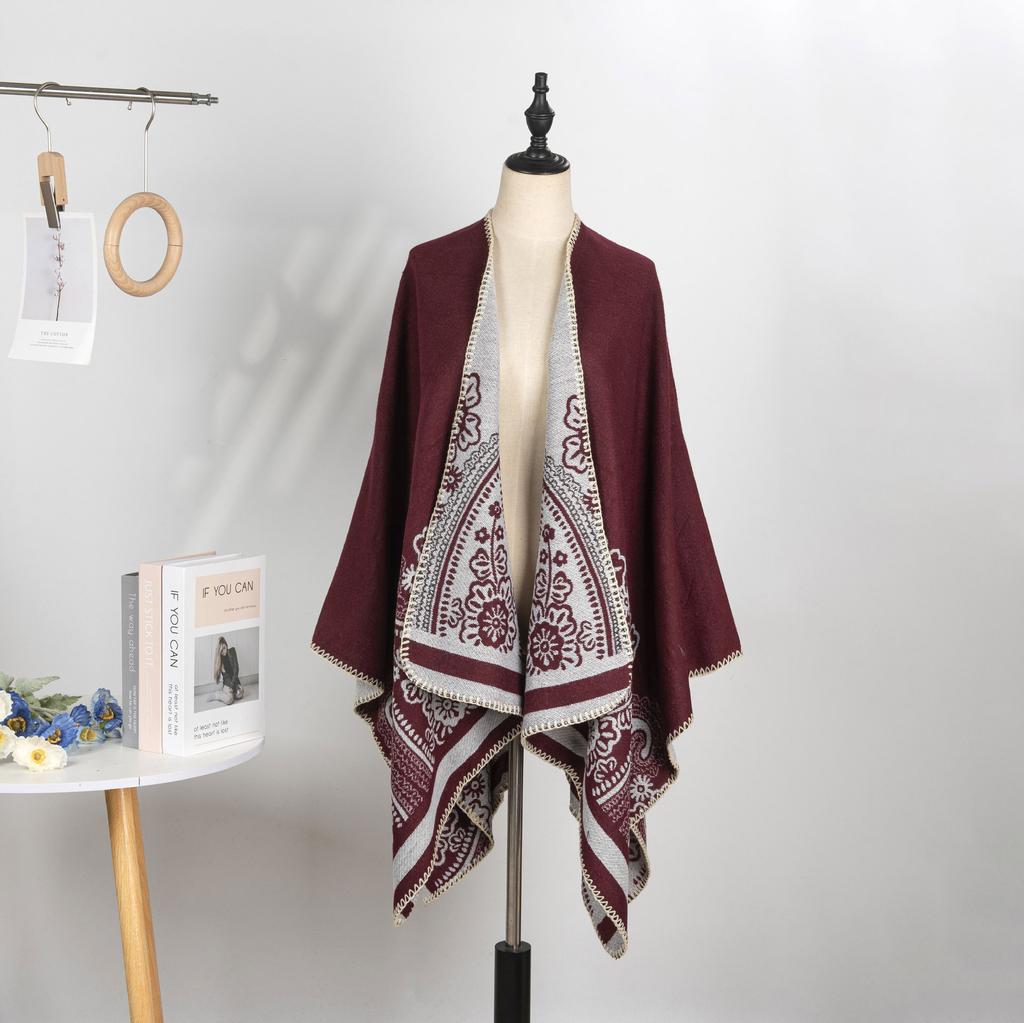 Warm Cold Shawl Cape Women Outdoor Camping Warm Outside Blanket Imitation Cashmere Double-Sided Shawl