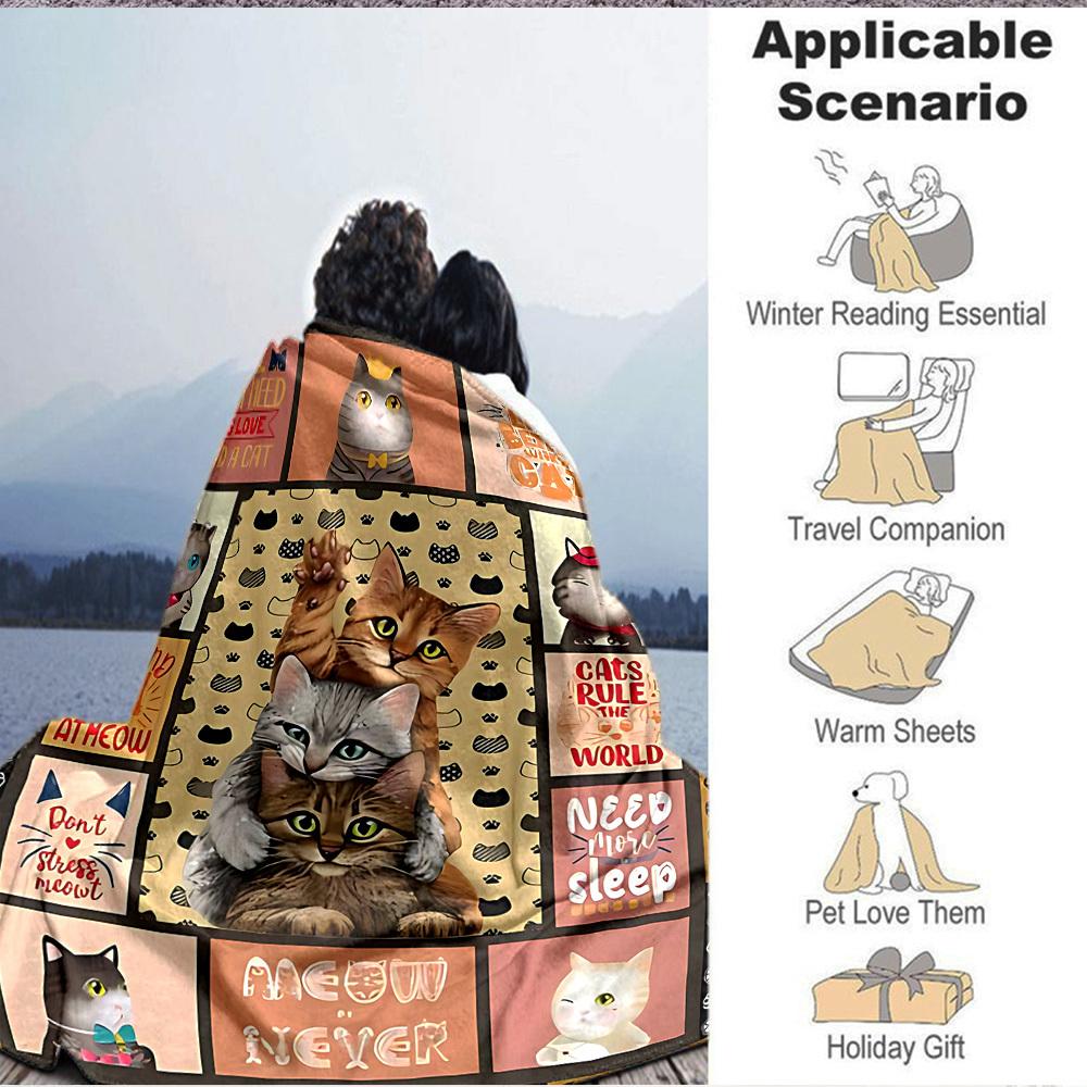 1pc Cat-themed posters Blanket - Perfect Gift for Birthdays, Christmas & Halloween- Soft, Warm & Versatile yy250909192