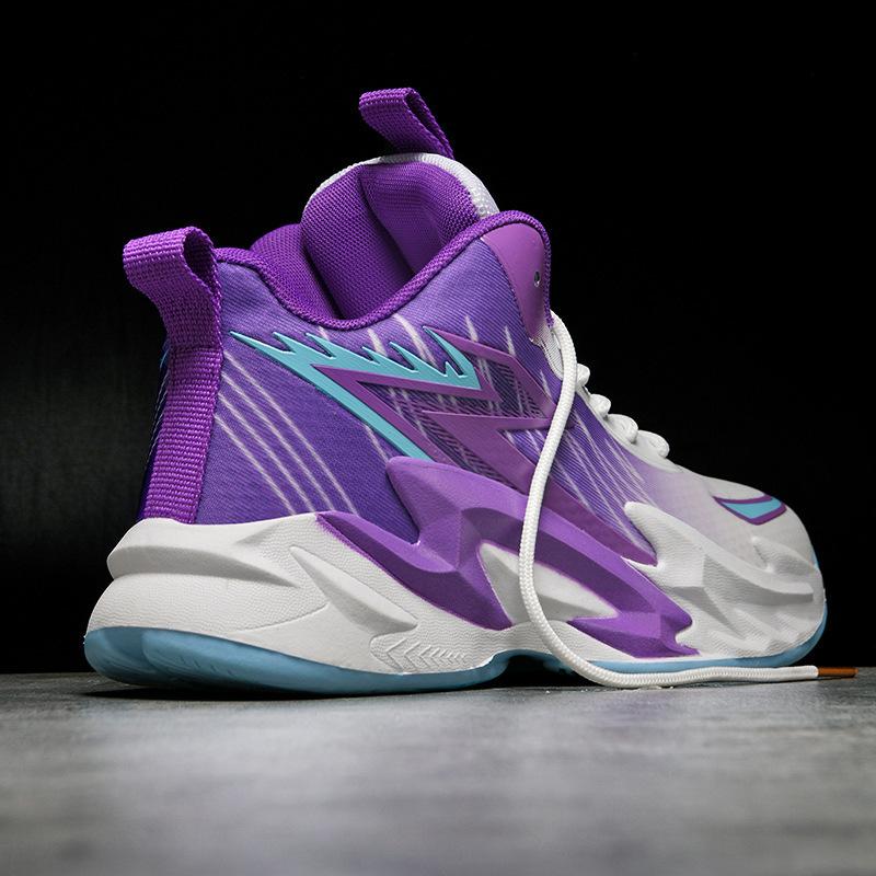 Mandarin Duck Two-color Matching Basketball Shoes Men's White and Purple Combat Boots Actual Sports Shoes Youth Training Shoes Women