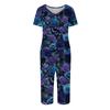 Women's Two Piece Halloween Print Lounge Set Short Sleeve V Neck Top and Capri Pants Casual Pajama Set for Relaxed Fit