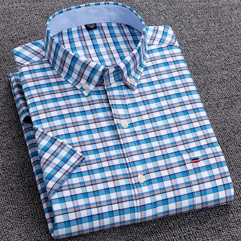 Herren Slim Fit Kurzarm Oxford Baumwolle Freizeit Hemd