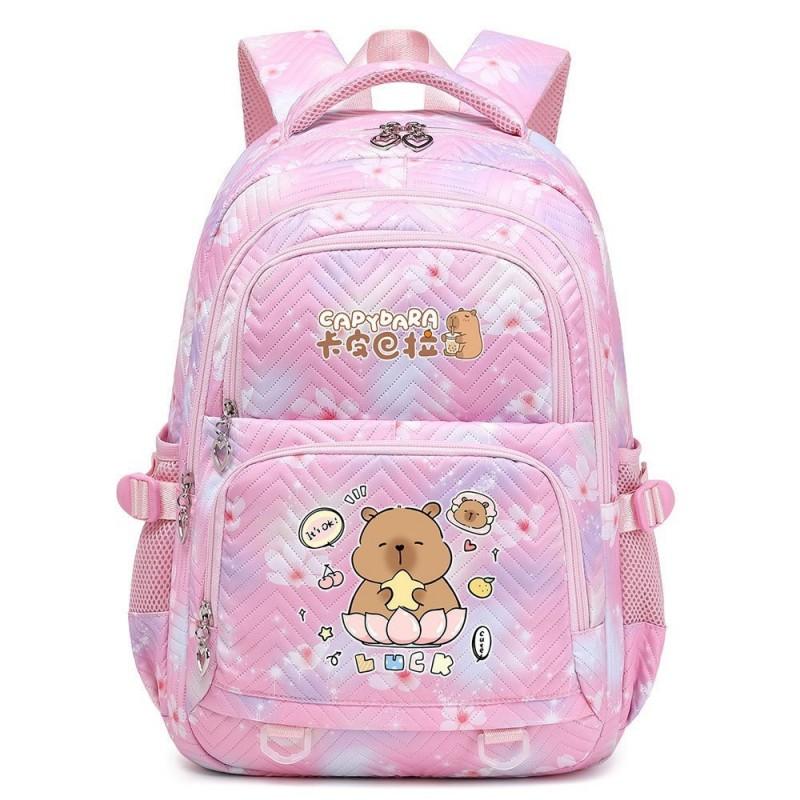 Capybara Print Youth School Backpack Teen Girls Boys Lightweight Multi-Compartment Nylon Bag With Air-Padded Straps