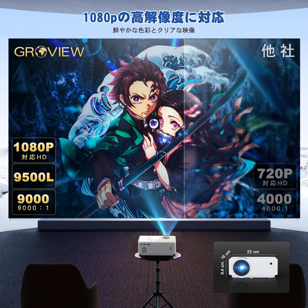Groview T6 projector for home small home high 1080P keystone HIFI energy can be hung on the mobile home player 100 inch screen projector Japanese