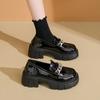 Metal Chain Loafers Autumn New Round Toe Deep Mouth Platform Sole Non-slip Wear-resistant Single Shoes