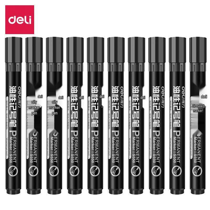 Deli S550 Black Dual-Tip Permanent Marker Pen, 20-Pack