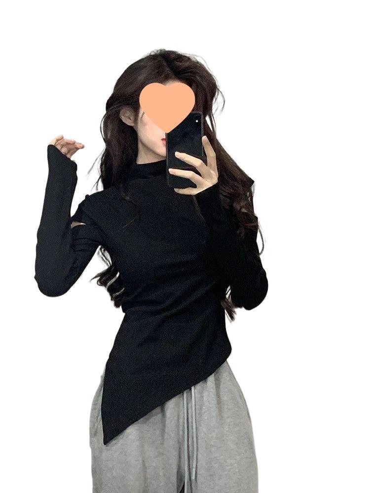 Women's Off-Shoulder Slim Fit Brushed Turtleneck Long Sleeve Top for Autumn/Winter