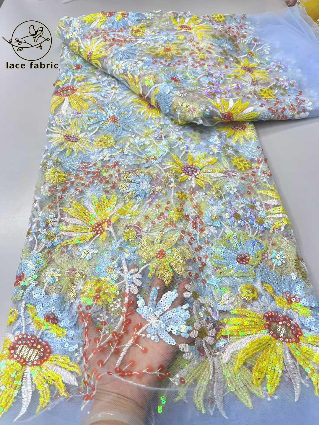 

Luxury African Sequins Tulle Lace Fabric 2026 High Quality Sequins Nigerian Wedding Bridal Embroidery French Tulle Party Sewing 5 yards&120cm