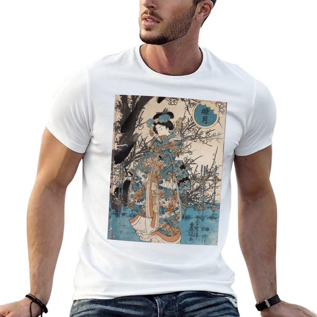 Classic Vintage Ukiyoe Japanese Art Geisha Portrait TShirt Fashion Print Casual Short Sleeve