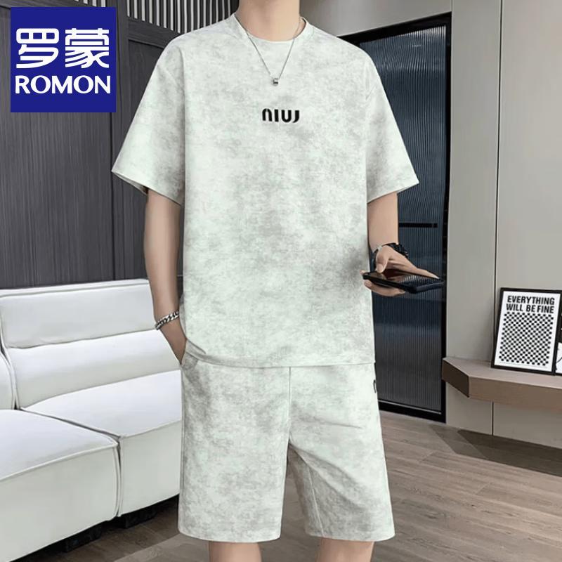 Romon Men s Summer Casual Ice Silk Set L