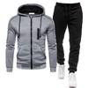 2026 Men's Casual Zipper Hoodie & Sweatpants Set - Solid Color