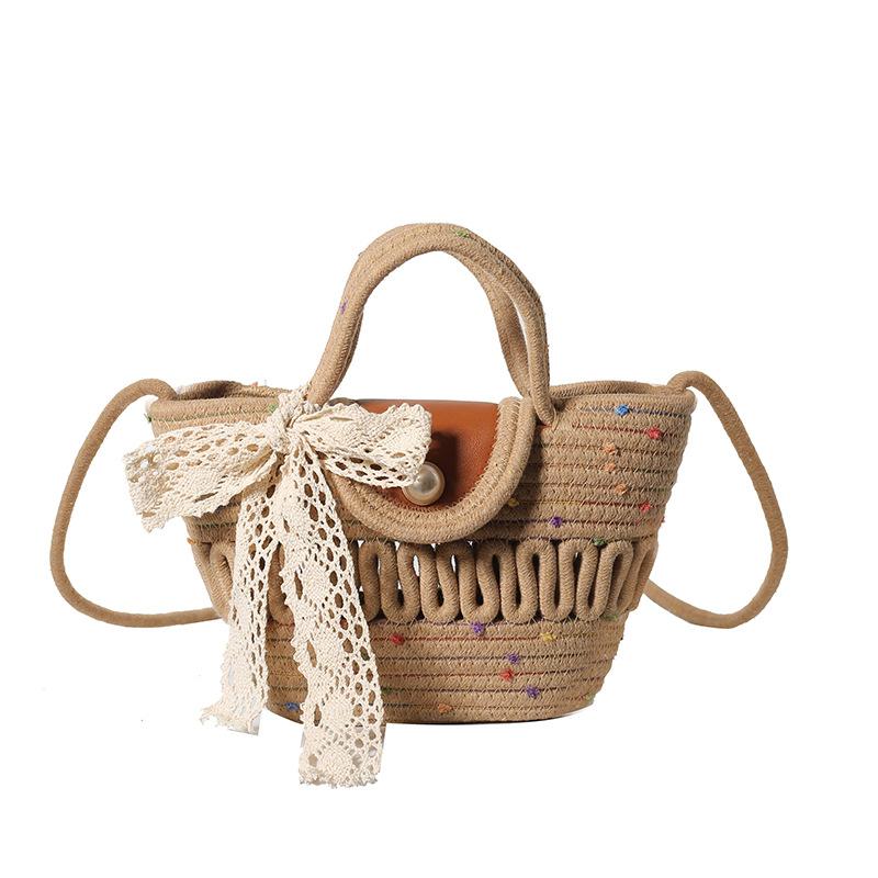 Handmade Seaside Woven Handbag Bag Popular Straw Woven Bag Niche Portable Vegetable Basket Beach Tote Bag