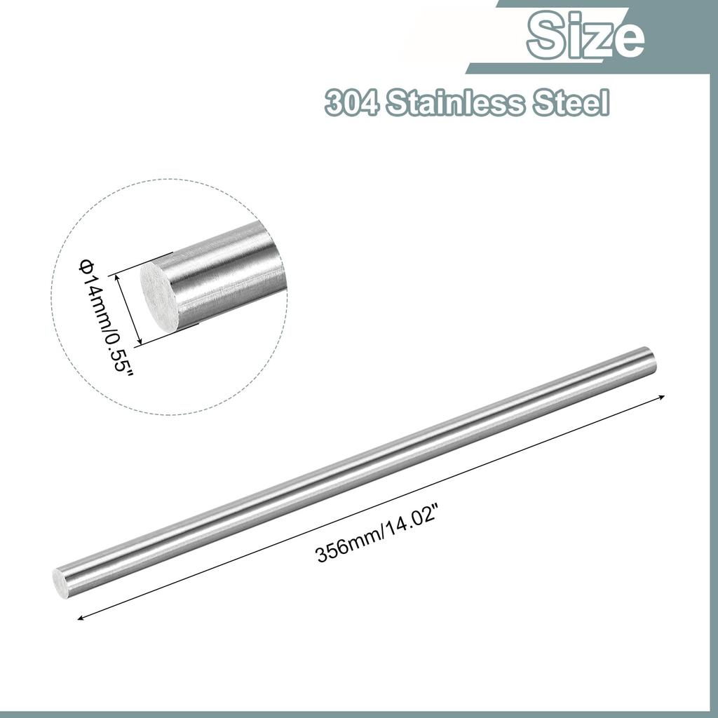 Uxcell 304 Stainless Steel Rod 14mm X 356mm Solid Metal Shaft Round Bar Lathe Material for Model DIY Metalworking Airplanes, Cars, Ships, Crafts,