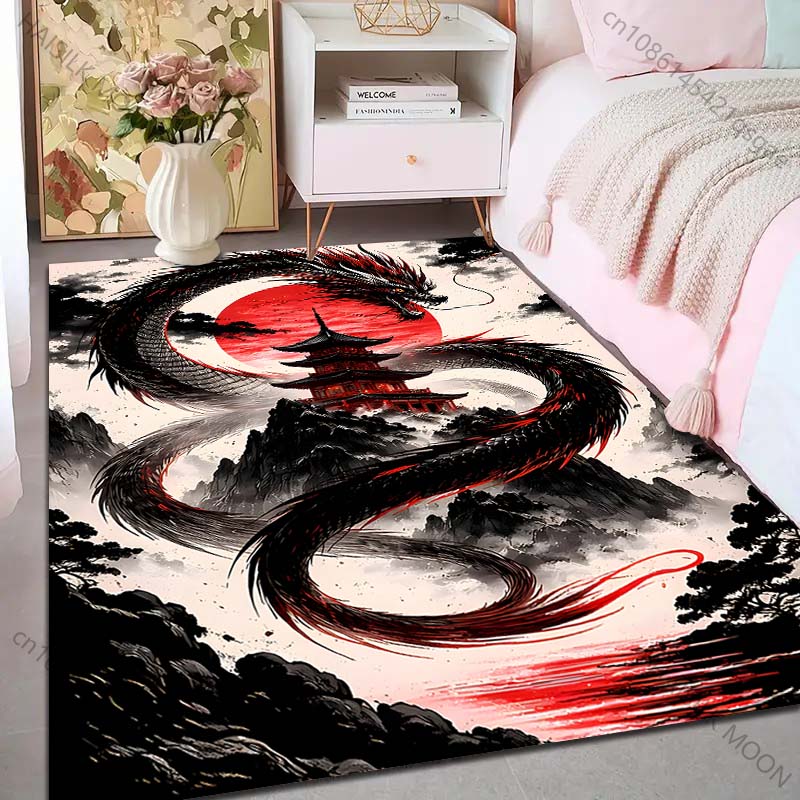 1PC Dragon coiling around red temple Print Carpet Rug for Living Room Bedroom Sofa Doormat Home Decor Non-slip Floor Mat