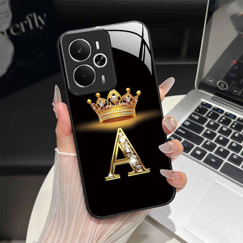 For Oppo Realme 14 14T 5G Case RMX5075 RMX5078 Fashion Letters Shockproof Tempered Glass Cover For Realme14 Realme14T 5G Pouch