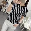 Summer Women's Loose Cotton Short-sleeved T-shirt Striped Half-sleeved Commuter Top
